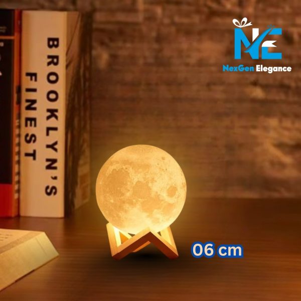 6 cm moon light galaxy lamp with warm glow and wooden stand, perfect for bedside décor with NexGen Elegance branding